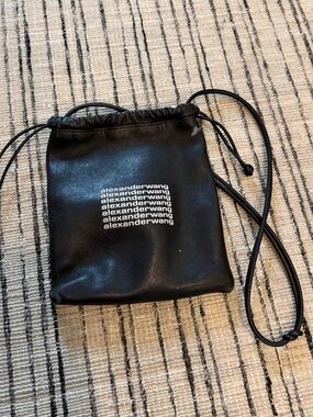 Alexander Wang Black Drawstring Logo Pouch